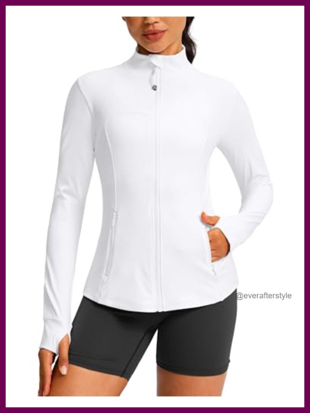Womens Athletic Full Zip Workout Jacket Slim Fit Hip Length 4 Pockets Thumbholes